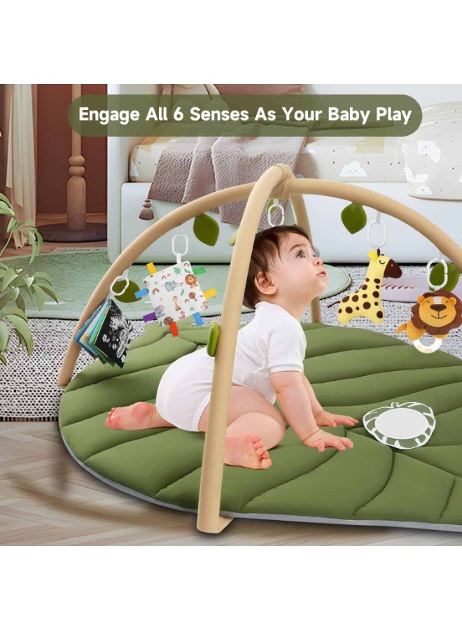 Mitoy Baby Play Gym & Activity Mat, Oversize Leaf Shaped Baby Play Mat w 6 Detachable Toys, Tummy Time Mat Promote Motor Skills & Sensory Development Mat - Image 2